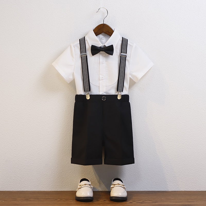 Children'S Suspenders Suit Boy'S June 1 Performance Host Costume Baby Piano One-Year-Old Flower Girl Dress Short Sleeve - Image 4