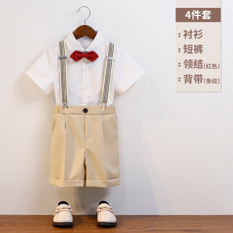 Children'S Suspenders Suit Boy'S June 1 Performance Host Costume Baby Piano One-Year-Old Flower Girl Dress Short Sleeve - Image 1