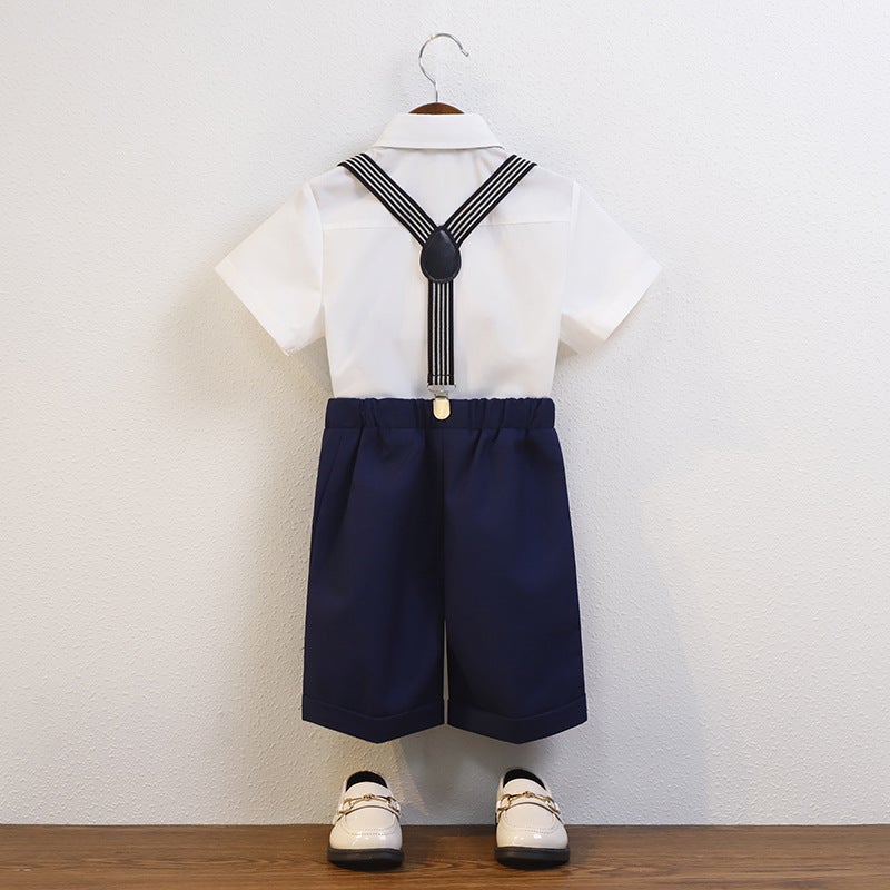 Children'S Suspenders Suit Boy'S June 1 Performance Host Costume Baby Piano One-Year-Old Flower Girl Dress Short Sleeve - Image 5