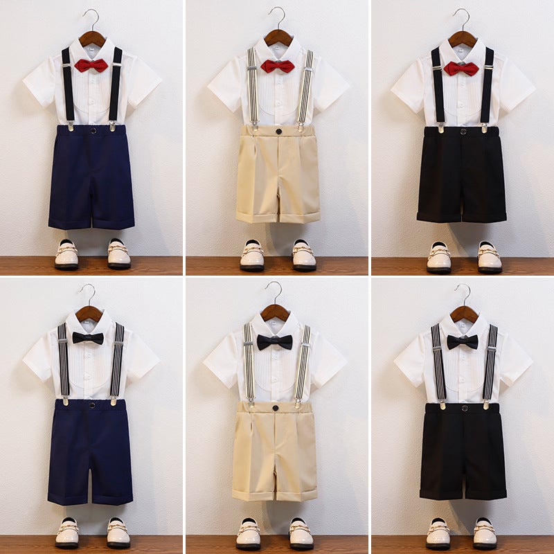 Children'S Suspenders Suit Boy'S June 1 Performance Host Costume Baby Piano One-Year-Old Flower Girl Dress Short Sleeve - Image 3