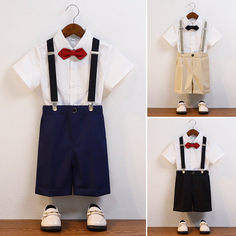Children'S Suspenders Suit Boy'S June 1 Performance Host Costume Baby Piano One-Year-Old Flower Girl Dress Short Sleeve - Image 2