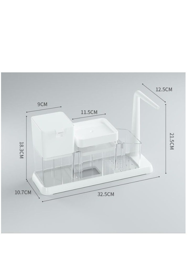 جولدن مجموعة موزع صابون اليد والأطباق، مجموعة موزع صابون المطبخ مع صينية وحامل إسفنجة وحامل خرقة، منظم 4 في 1 لطاولة حوض المطبخ، أدوات مطبخ مفيدة - أبيض - Image 2