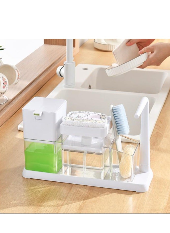 جولدن مجموعة موزع صابون اليد والأطباق، مجموعة موزع صابون المطبخ مع صينية وحامل إسفنجة وحامل خرقة، منظم 4 في 1 لطاولة حوض المطبخ، أدوات مطبخ مفيدة - أبيض - Image 3