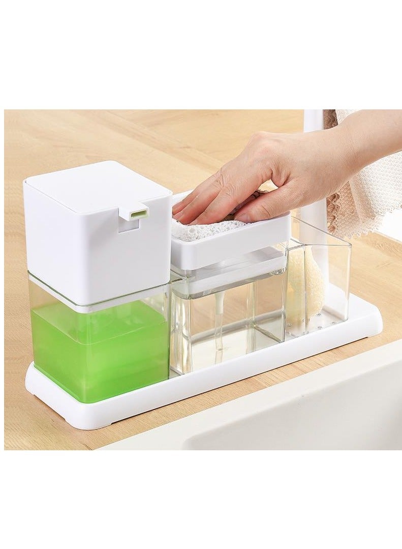 جولدن مجموعة موزع صابون اليد والأطباق، مجموعة موزع صابون المطبخ مع صينية وحامل إسفنجة وحامل خرقة، منظم 4 في 1 لطاولة حوض المطبخ، أدوات مطبخ مفيدة - أبيض - Image 4