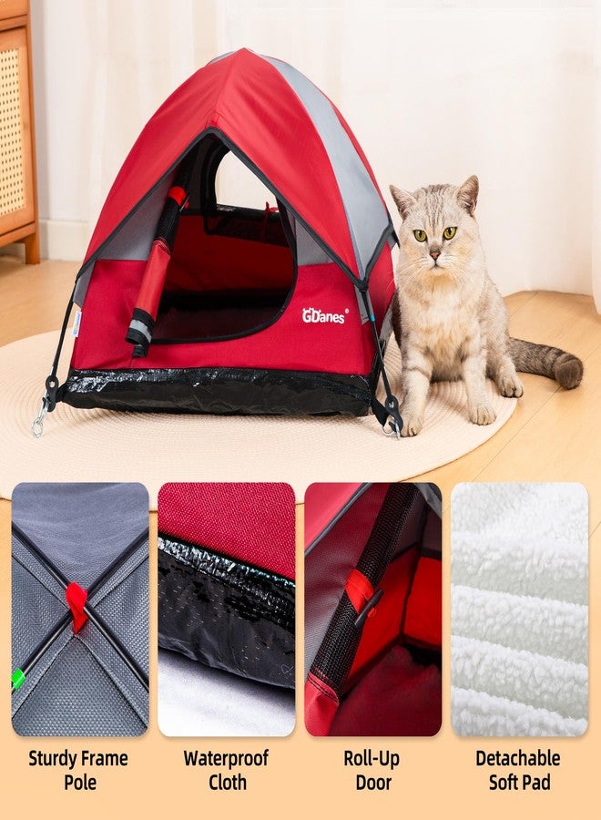 GDanes Cat House Portable Indoor/Outdoor Red Cat Tent for Cats and Small Dogs with Soft Pad - Image 5