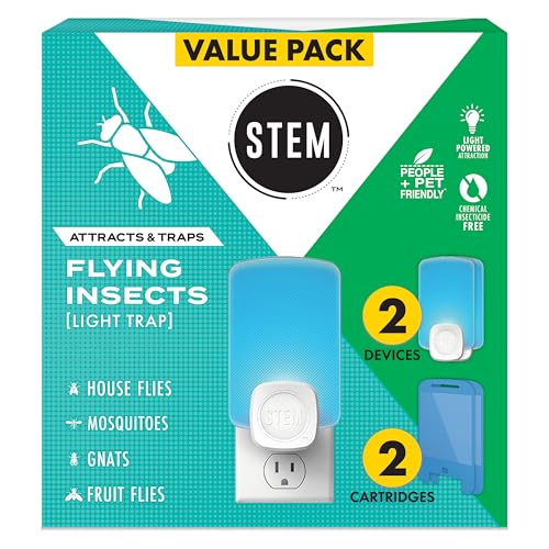 STEM Light Trap: Indoor Fruit Fly Trap, Effective Insect Control for Home, Attracts and Traps Flying Insects, Emits Soft Blue Light, Starter Kit with 2 Plug-In Devices and 2 Cartridges - Image 1