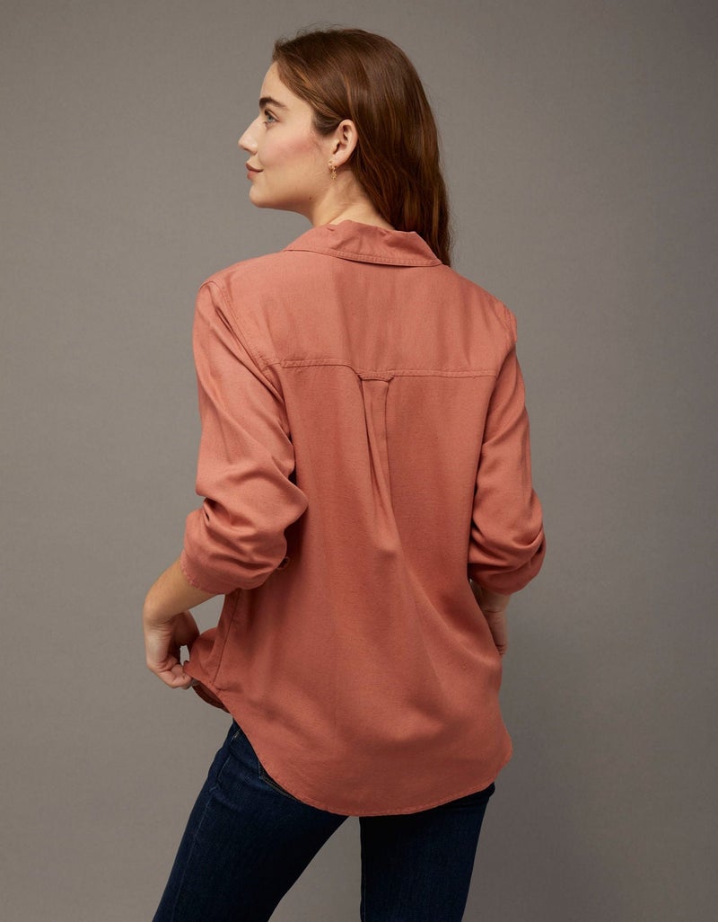 American Eagle AE Bestie Long-Sleeve Button-Up Shirt - Image 2