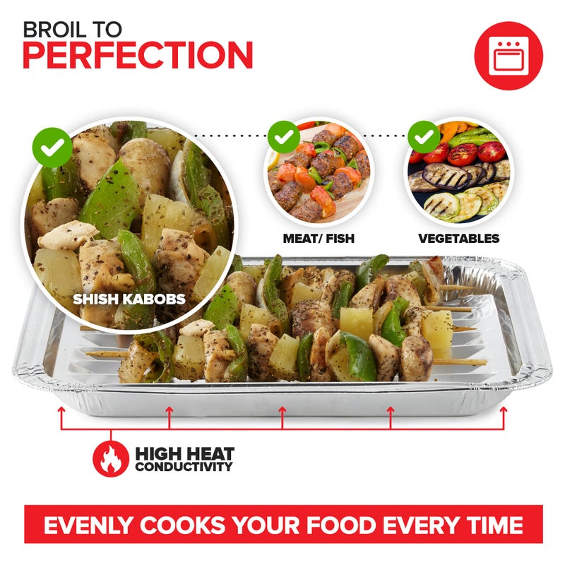 Stock Your Home Disposable Aluminum Foil Broiler Pan (10 Pack) for Oven - Durable Broiling Drip Trays with Ribbed Bottom Surface for BBQ Grill-Like Texture - 13x9 Inch Pans - Image 4