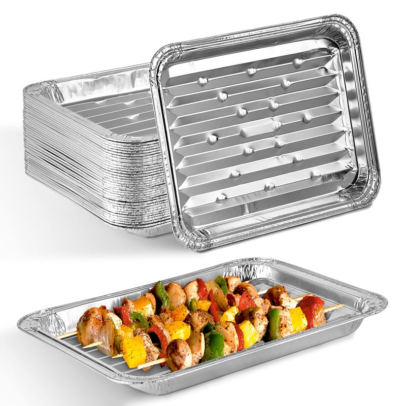 Stock Your Home Disposable Aluminum Foil Broiler Pan (10 Pack) for Oven - Durable Broiling Drip Trays with Ribbed Bottom Surface for BBQ Grill-Like Texture - 13x9 Inch Pans - Image 1