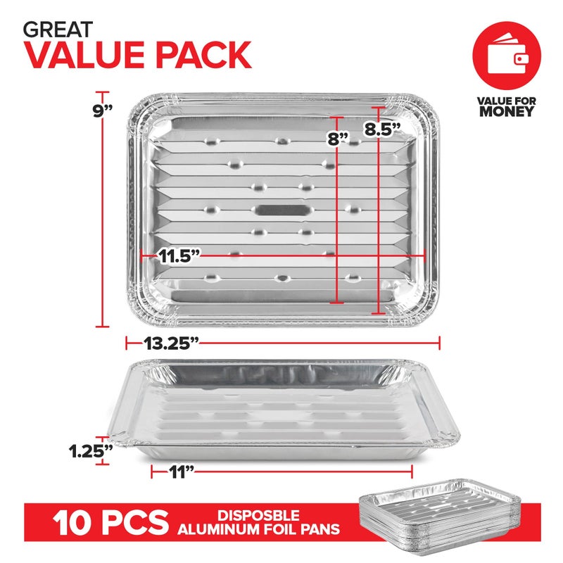 Stock Your Home Disposable Aluminum Foil Broiler Pan (10 Pack) for Oven - Durable Broiling Drip Trays with Ribbed Bottom Surface for BBQ Grill-Like Texture - 13x9 Inch Pans - Image 2