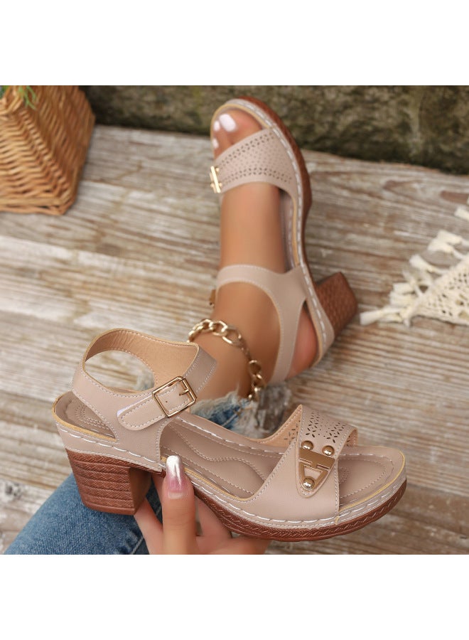 Women's Shoes European And American Style Chunky Heel Sandals For Women, New Summer Style Chunky Heel Large Size High Heel Sandals For Women, Casual And Comfortable