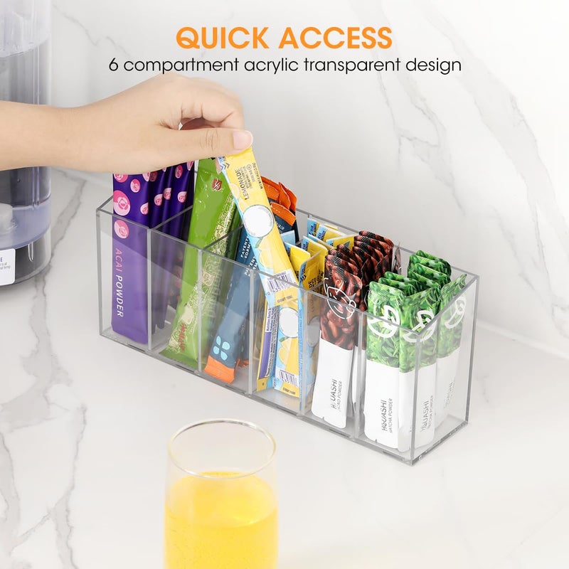AIEVE Drink Packet Organizer, Water Drink Packet Holder with Removable Divider, Water Flavor Packet Organization Container for Kitchen Organizers and Storage (6 Compartments) - Image 4