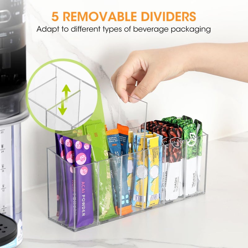 AIEVE Drink Packet Organizer, Water Drink Packet Holder with Removable Divider, Water Flavor Packet Organization Container for Kitchen Organizers and Storage (6 Compartments) - Image 2