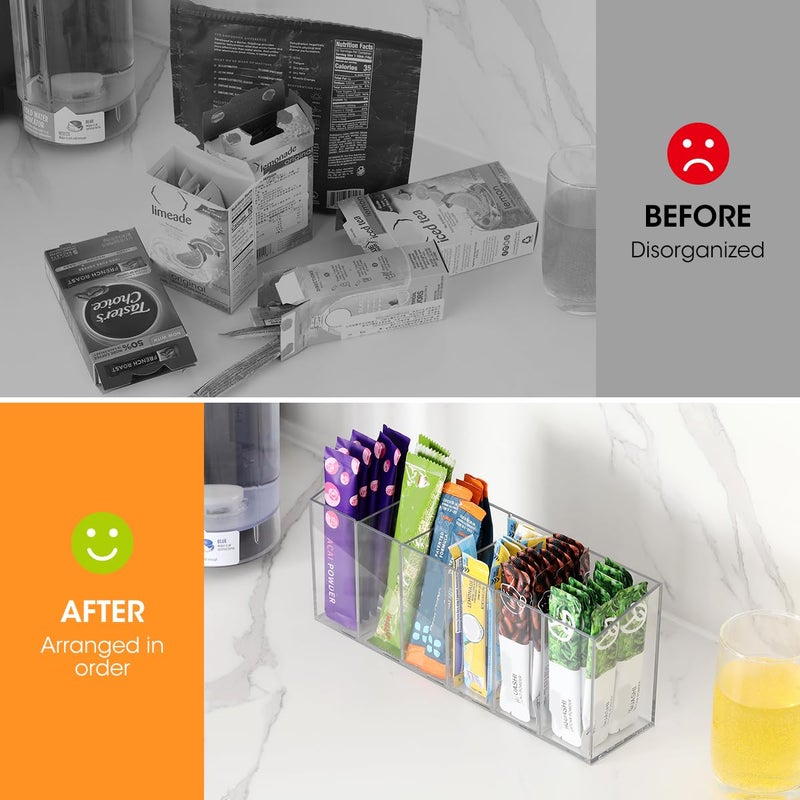 AIEVE Drink Packet Organizer, Water Drink Packet Holder with Removable Divider, Water Flavor Packet Organization Container for Kitchen Organizers and Storage (6 Compartments) - Image 3