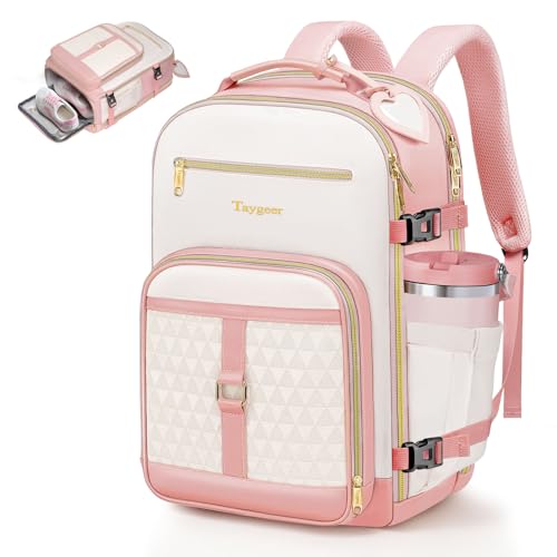 Taygeer Kids Travel Backpack for Airplane, Small Travel Backpack for Girls with Luggage Tags & Water Bottle Pocket, Underseat TSA Approved Airline Personal Item Bag for Women Teens Girls School, Pink - Image 1