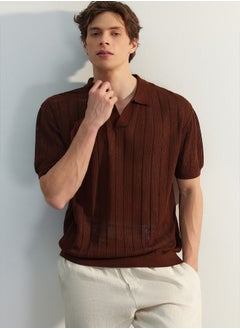 trendyol Limited Edition Brown Regular Fit Cotton Short Sleeve Polo Neck Knit Tshirt TMNSS23PO00024  - Image 1