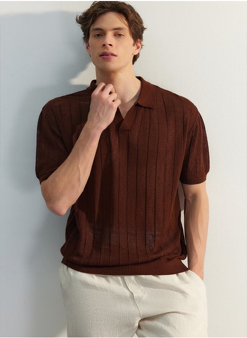 Limited Edition Brown Regular Fit Cotton Short Sleeve Polo Neck Knit Tshirt TMNSS23PO00024