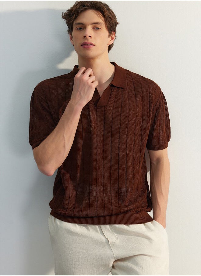 trendyol - Limited Edition Brown Regular Fit Cotton Short Sleeve Polo Neck Knit Tshirt TMNSS23PO00024 - Image 1