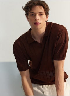 trendyol Limited Edition Brown Regular Fit Cotton Short Sleeve Polo Neck Knit Tshirt TMNSS23PO00024  - Image 2