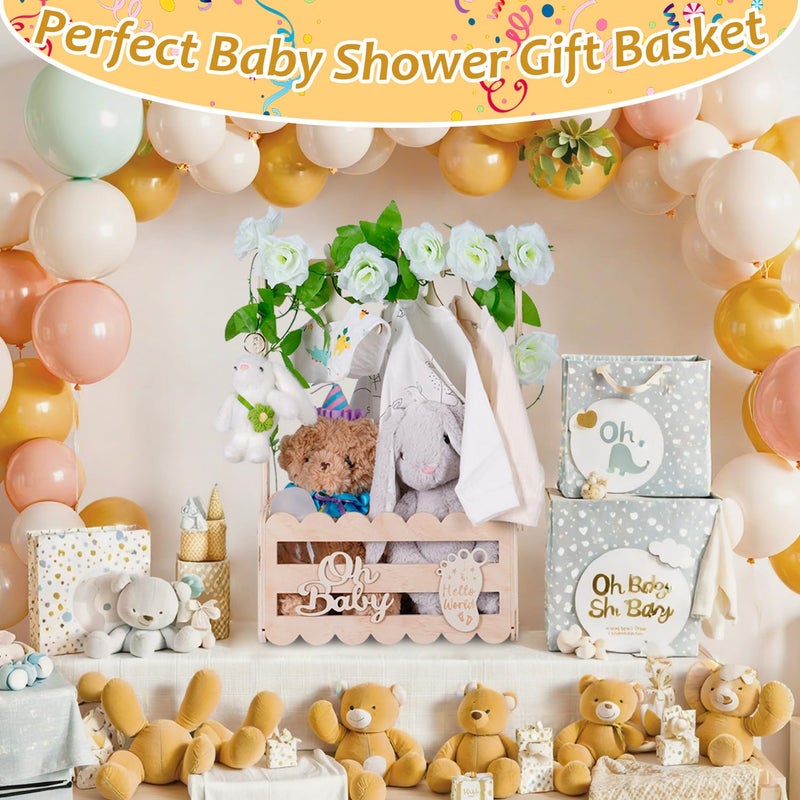 efluky Wooden Baby Shower Crate Closet with Handle,Storage Basket,Baby Clothes Hangers, Newborn Boy Girl Welcome Gift Basket - Image 4