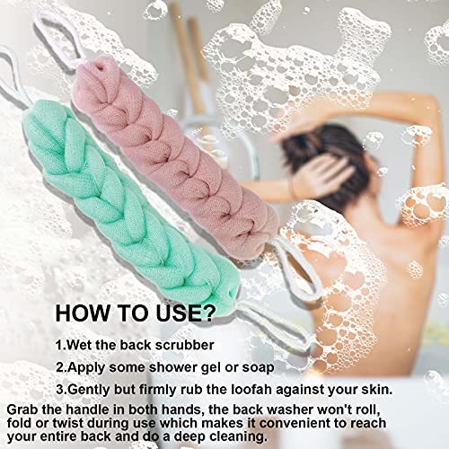 PPHAO BASIC PPHAO - Back Scrubber for Shower - Long Loofah Sponge for Women - Bath Sponge - Loofah Back Scrubber for Shower Exfoliating for Men - 21.5 INCH - Green and Pink Loofah - 2 Pack - Image 3