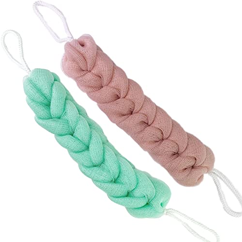 PPHAO BASIC PPHAO - Back Scrubber for Shower - Long Loofah Sponge for Women - Bath Sponge - Loofah Back Scrubber for Shower Exfoliating for Men - 21.5 INCH - Green and Pink Loofah - 2 Pack - Image 1