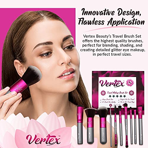 VERTEX Makeup Travel Brush Set Brushes - Small Hard TRAVEL CASE INCLUDED Premium Essential Brushes For Traveling Application Of Powder Blush Foundation Eye Liner Eye Shadow Concealer and Contour Definition - Image 3