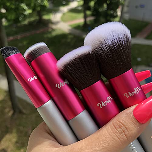 VERTEX Makeup Travel Brush Set Brushes - Small Hard TRAVEL CASE INCLUDED Premium Essential Brushes For Traveling Application Of Powder Blush Foundation Eye Liner Eye Shadow Concealer and Contour Definition - Image 4
