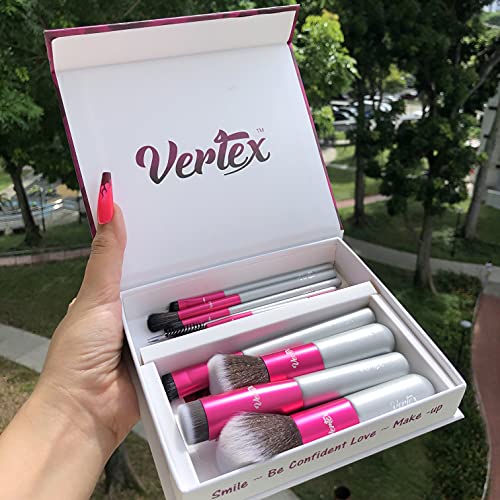 VERTEX Makeup Travel Brush Set Brushes - Small Hard TRAVEL CASE INCLUDED Premium Essential Brushes For Traveling Application Of Powder Blush Foundation Eye Liner Eye Shadow Concealer and Contour Definition - Image 2