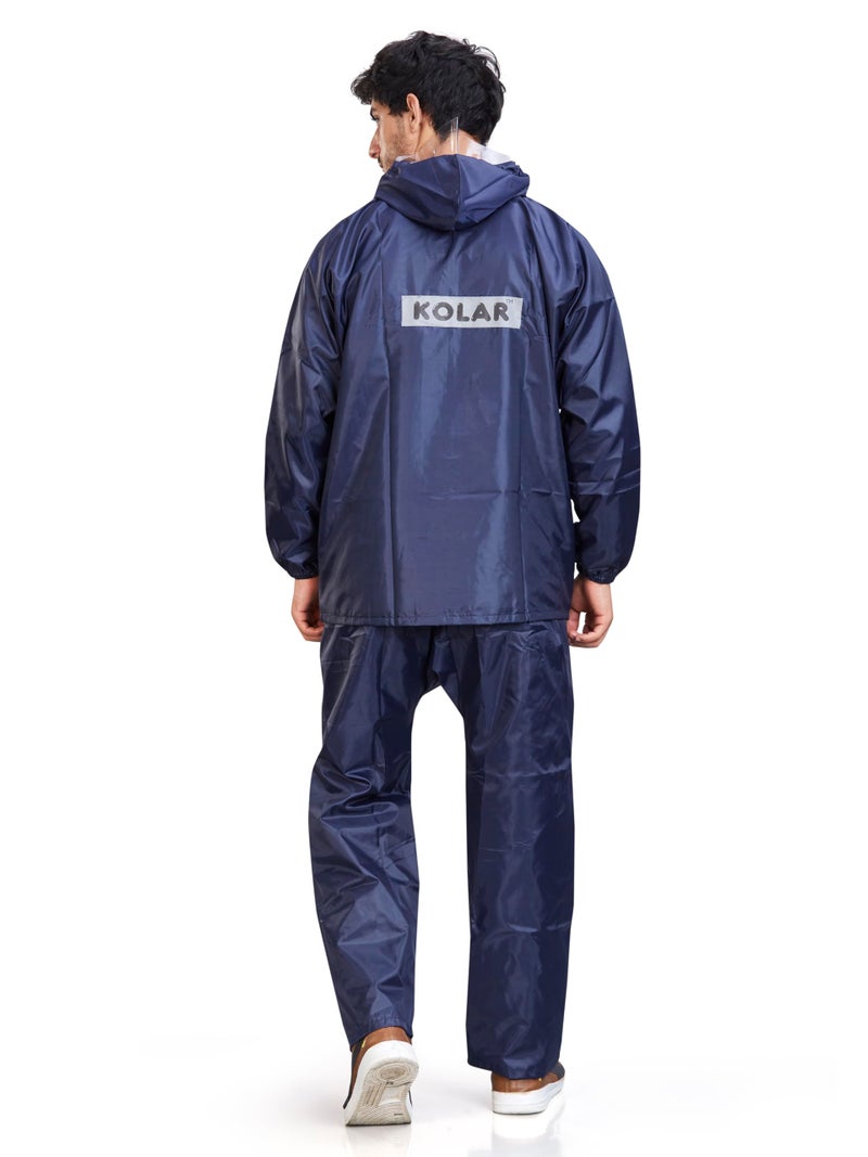 KOLAR Reversible WaterProof Rain Coat Crafted with Durable Material Men's Hooded Rain Suit with Jacket and Pant with Inside Pocket, Navy Blue - 2XL - Image 5