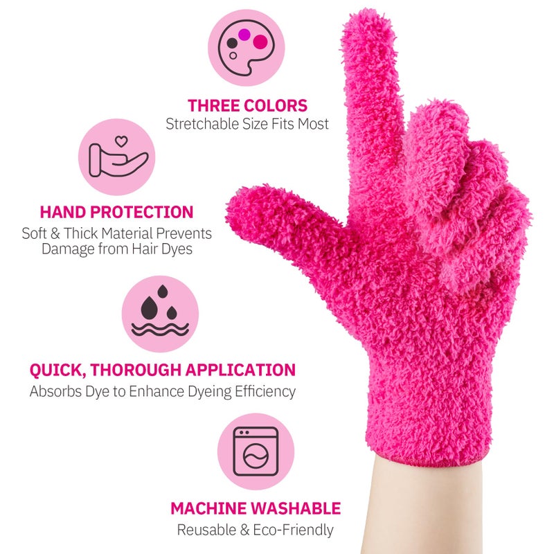 Aphlos 3 Pairs Reusable Microfiber Hair Dye Gloves for Hair Coloring & Cleaning - Protects Hands, Prevents Damage to Fragile Hair, Ensures Efficient Dye Application, Machine Washable Eco-Friendly Use - Image 4