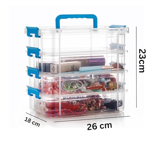 GROFFY plastic boxes for Storage transparent, Space Saving Organiser with Lid Portable & Stackable for Jewelry, Beads, Crochet, Sewing, Scrapbooking DIY Craft (Blue, 4 tier) - Image 2