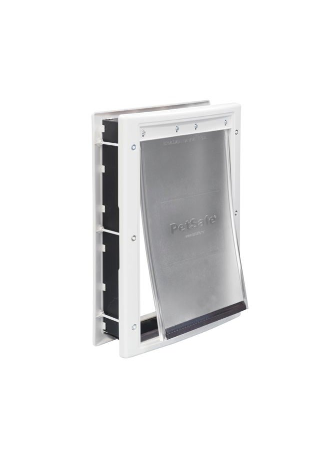 PetSafe باب للكلاب والقطط لا يصدأ، متوسط، للحيوانات الأليفة حتى 40 رطل، قابل للدهان، تركيب سهل بنفسك، لوحة إغلاق متضمنة، يمكن تركيبه في الأبواب أو الجدران الداخلية والخارجية، متين، فتحة قابلة للتعديل - Image 1