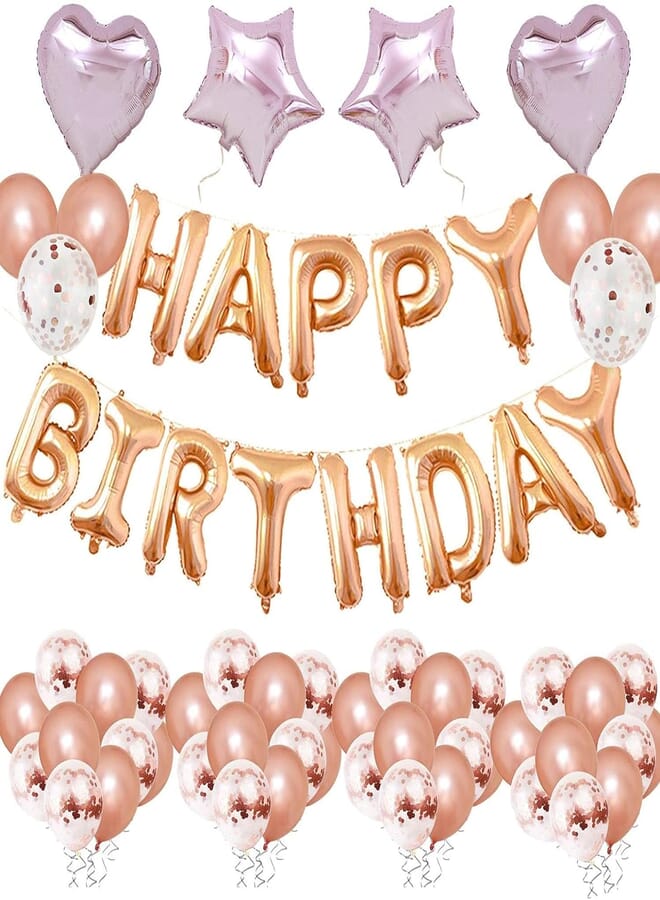 Secret Rose Gold Birthday Party Decorations, Happy Birthday Banner Balloons, Rose Gold Confetti Balloons Foil Balloons Birthday Party Decoration Supplies