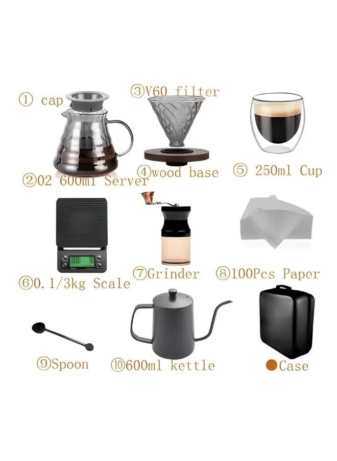 PRIMO PLUS - Coffee Maker Set, 9 PCS Coffee Accessories Tools with Portable Carry Case Barista Drip Coffee Kit for v60 - Image 1