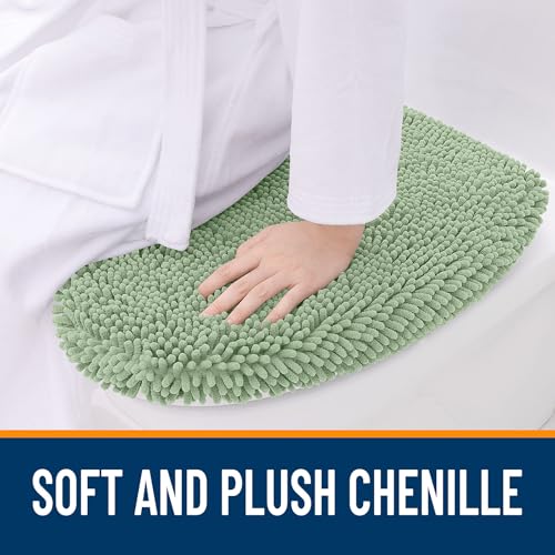 OLANLY Soft Chenille Bathroom Toilet Lid Cover Machine Washable Seat Covers 175x15 Stays in Place Rubber Backing Fits Most Round Elongated and Oblong Lids Accessories Decor Sage Green - Image 3
