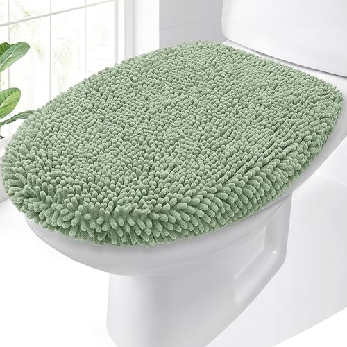 OLANLY Soft Chenille Bathroom Toilet Lid Cover Machine Washable Seat Covers 175x15 Stays in Place Rubber Backing Fits Most Round Elongated and Oblong Lids Accessories Decor Sage Green - Image 1