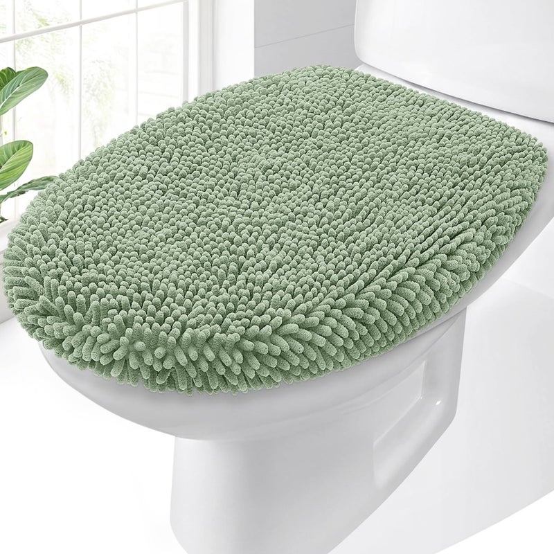 OLANLY Soft Chenille Bathroom Toilet Lid Cover Machine Washable Seat Covers 175x15 Stays in Place Rubber Backing Fits Most Round Elongated and Oblong Lids Accessories Decor Sage Green - Image 2
