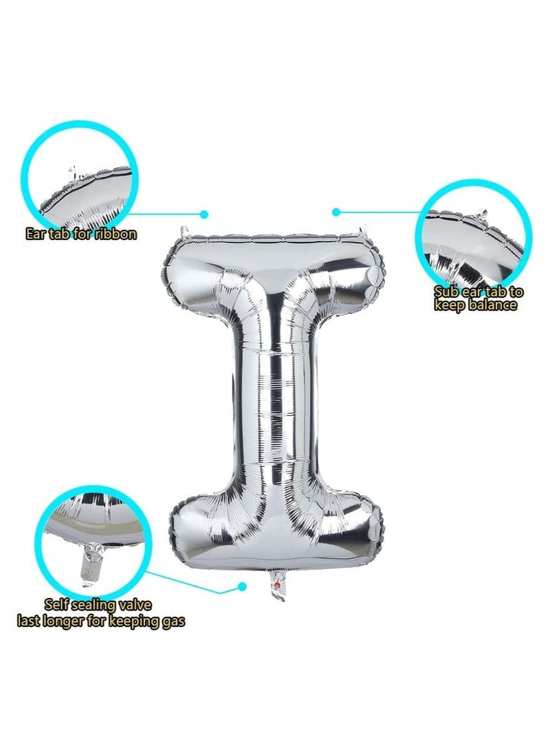 جولد إيدج بالونات هيليوم فضية عملاقة مقاس 32 بوصة على شكل حرف I من رقائق معدنية، بالون مايلر كبير واحد، زينة حفلات أعياد الميلاد، مستلزمات حفلات استقبال المولود الجديد (فضي رقم I) - Image 2