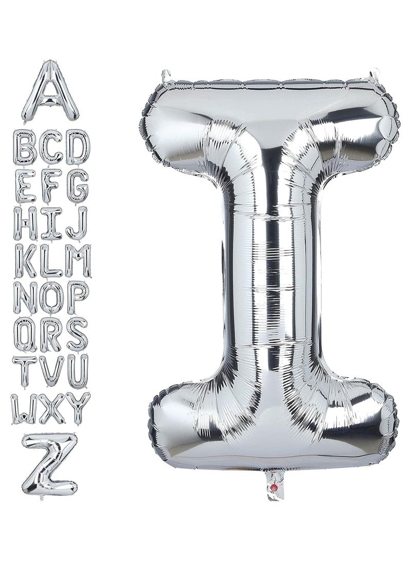 جولد إيدج بالونات هيليوم فضية عملاقة مقاس 32 بوصة على شكل حرف I من رقائق معدنية، بالون مايلر كبير واحد، زينة حفلات أعياد الميلاد، مستلزمات حفلات استقبال المولود الجديد (فضي رقم I) - Image 1