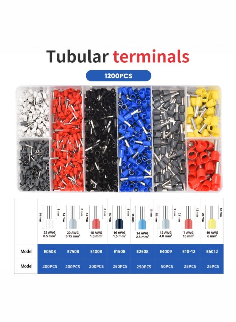 كاشيمانو 1200 قطعة مجموعة طرفي الطويق المتنوعة المعبأة 0.5 مم²-10 مم² AWG7-22 - Image 2