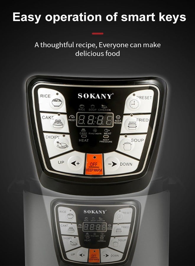 sokany 9-in-1 Smart Multi Cooker,6.0L 1000W Electric Pressure Cooker, Slow Cooker, Rice Cooker, Sauté Pan, Yoghurt Maker, Steamer and Food Warmer,Digital LED Display with 9 Smart Programs,Overheating Protection,Delay Timer,6L 1000W SK-2401 - Image 3
