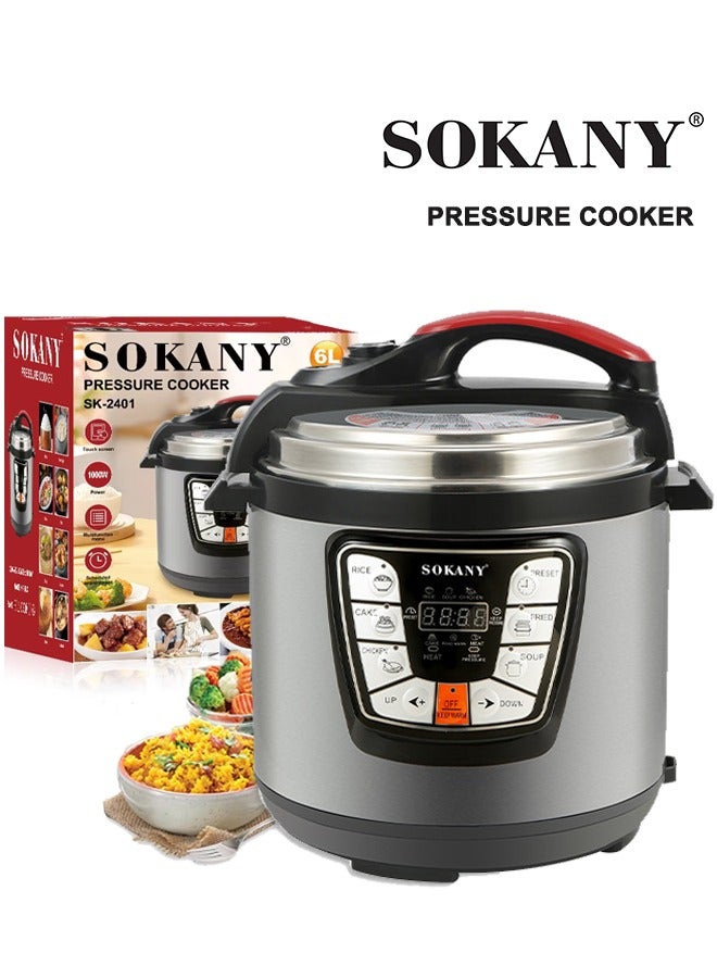 sokany 9-in-1 Smart Multi Cooker,6.0L 1000W Electric Pressure Cooker, Slow Cooker, Rice Cooker, Sauté Pan, Yoghurt Maker, Steamer and Food Warmer,Digital LED Display with 9 Smart Programs,Overheating Protection,Delay Timer,6L 1000W SK-2401 - Image 1
