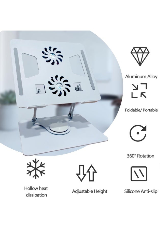 دريمزون حامل كمبيوتر محمول قابل للدوران 360 درجة مع مراوح تبريد مدمجة - حامل كمبيوتر محمول مريح من الألومنيوم قابل للتعديل للاستخدام على المكتب - متوافق عالميًا مع أجهزة الكمبيوتر المحمولة من 11 بوصة إلى 17.3 بوصة - تصميم مضاد للانزلاق وقابل للطي مع تهوية لمنع ارتفاع درجة الحرارة - لمسة نهائية سوداء أنيقة للاستخدام في المكتب والمنزل والدراسة - Image 2