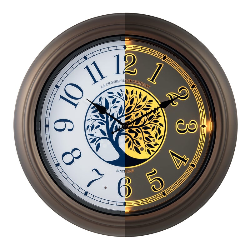 La Crosse La Crosse Clock 4033246BR 18Inch IndoorOutdoor Lux Lighted Dial Quartz Wall Clock in Bronze Finish 