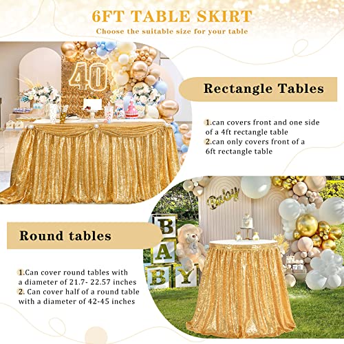 QueenDream Table Skirt for Rectangle Table 6ft Gold Sequin Table Skirting Tablecloth for Party Wedding Birthday Cake Table - Image 5