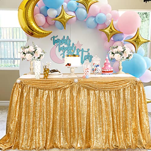 QueenDream Table Skirt for Rectangle Table 6ft Gold Sequin Table Skirting Tablecloth for Party Wedding Birthday Cake Table - Image 2