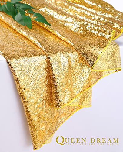 QueenDream Table Skirt for Rectangle Table 6ft Gold Sequin Table Skirting Tablecloth for Party Wedding Birthday Cake Table - Image 3