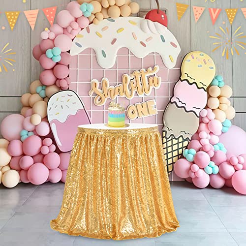 QueenDream Table Skirt for Rectangle Table 6ft Gold Sequin Table Skirting Tablecloth for Party Wedding Birthday Cake Table - Image 4