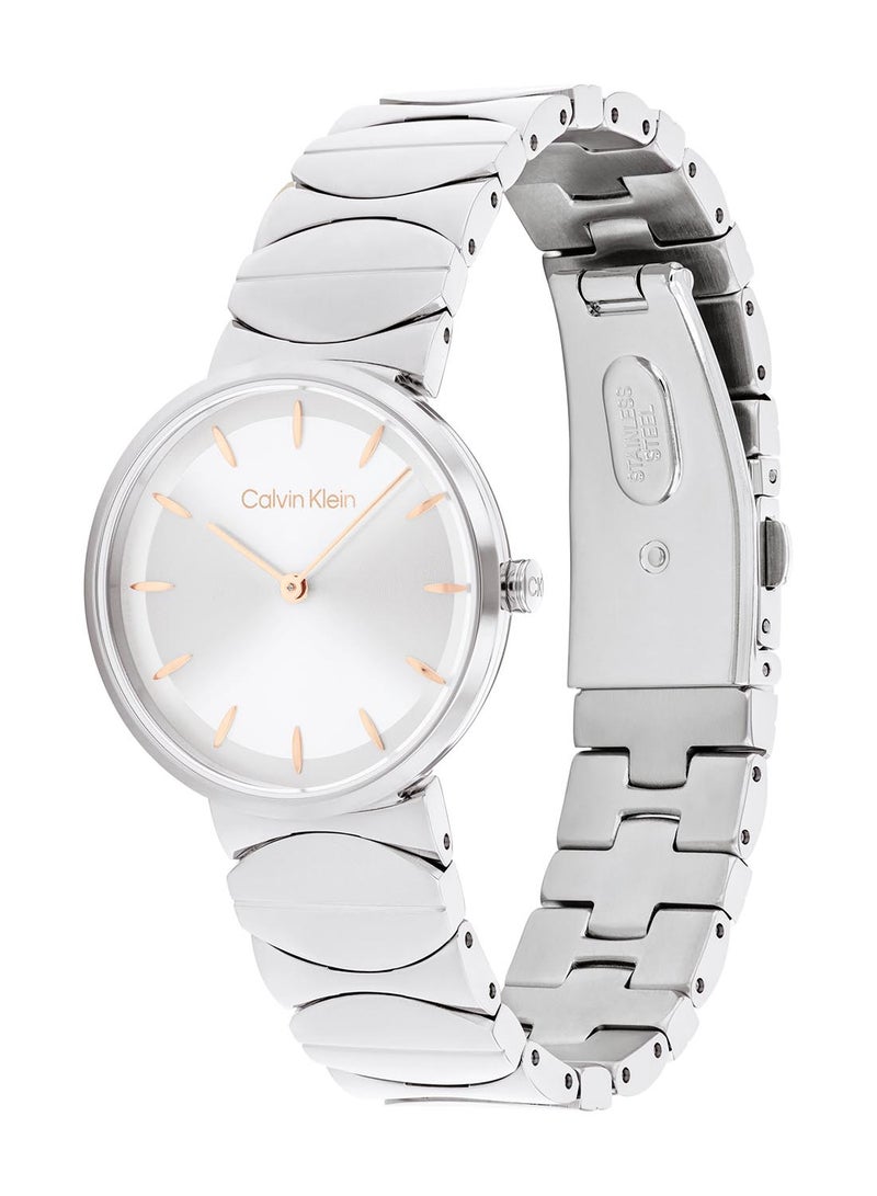 CALVIN KLEIN ساعة كالvin كلاين الجعيدة النسائية بعلبة فضية بيضاء - 25100042 - Image 1
